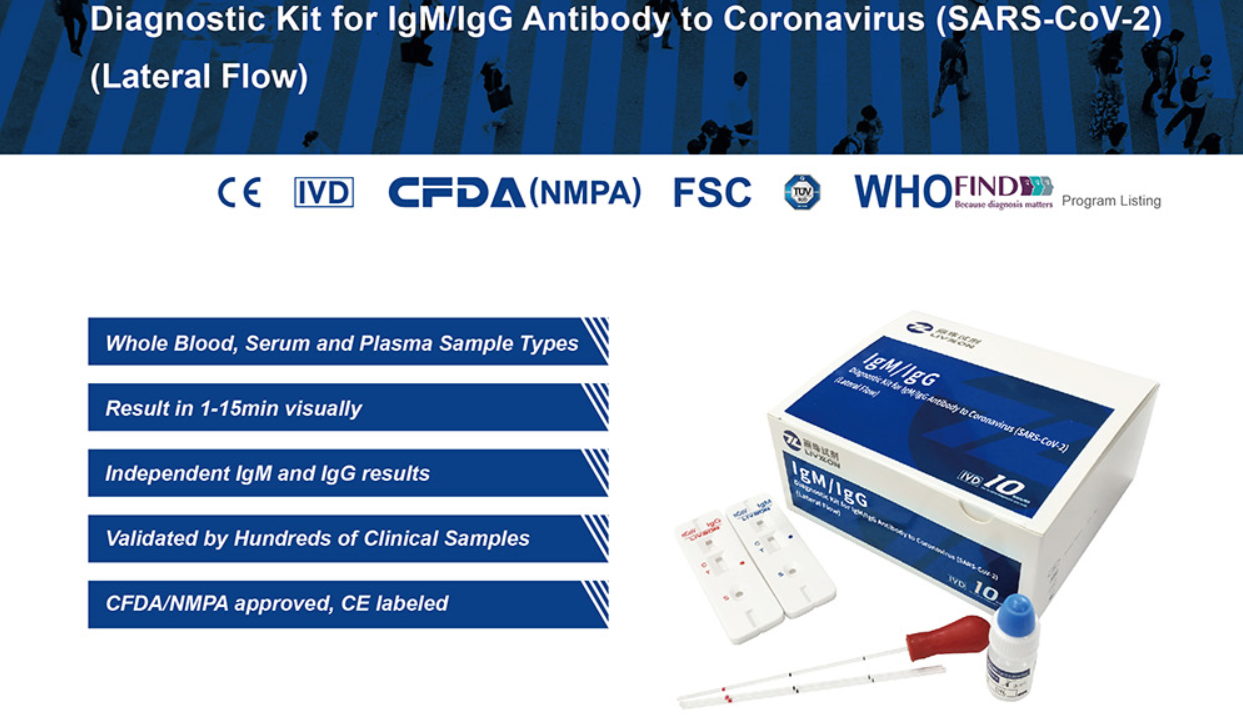 The Diagnostic Kit for IgM/IgG Antibody to Coronavirus (SARS-CoV-2) (Lateral Flow)