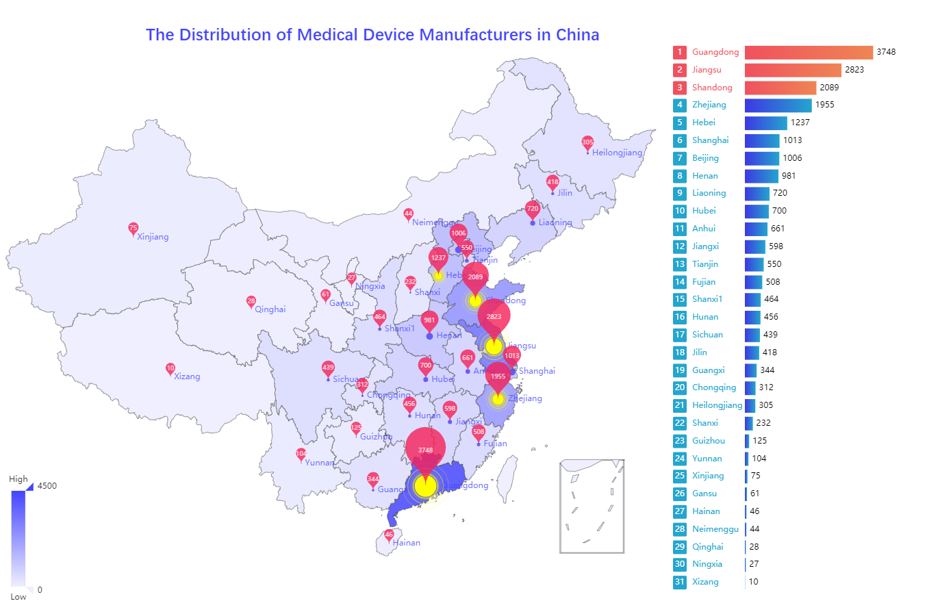The Distribution of Medical Device Manufacturers in China